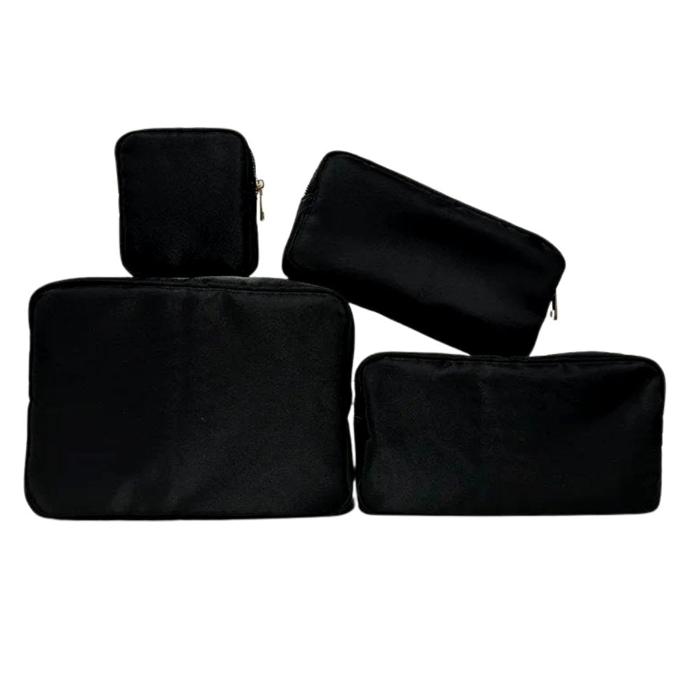 Black Cosmetic Pill Pouch with Patches