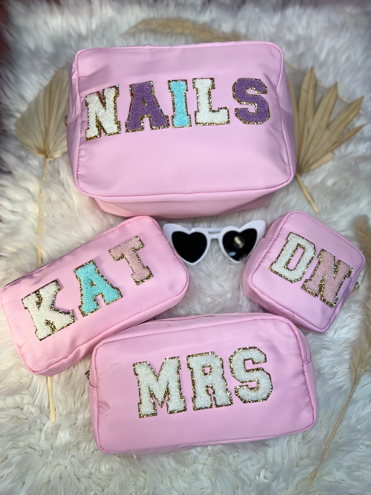 Pink Cosmetic Pill Pouch with Patches