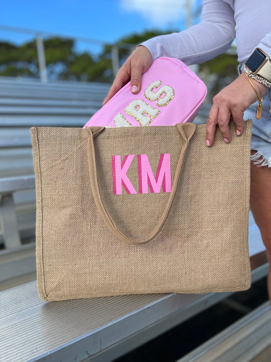 Pink Makeup Bag with Patches