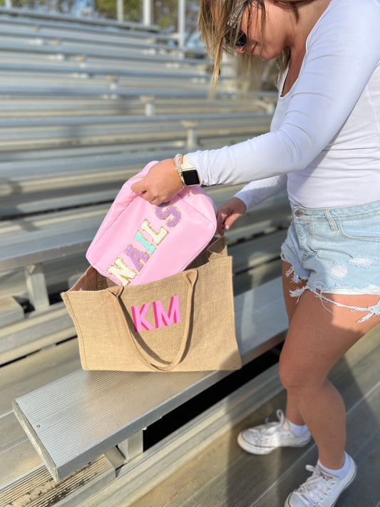 Pink Cosmetic Bag with Patches